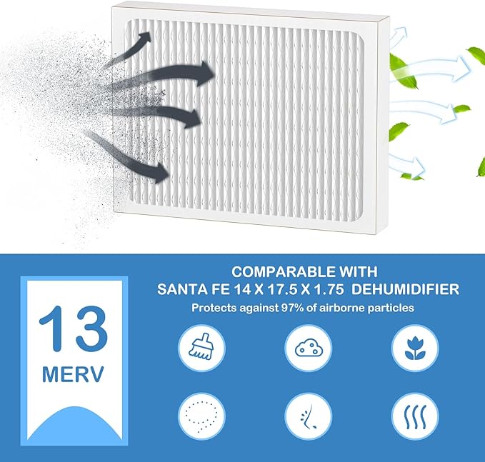 14 x 17.5 x1.75 MERV 13 Replacement Dehumidifier Filter Compatible with Santa Fe Advance90, Advance100, Advance120, Honeywell DR90 & DR120 dehumidifier Models, 5 Pack