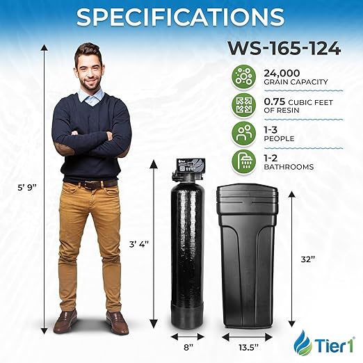 Tier1 Whole House Water Softener System Compact 24,000 Grain High Efficiency Space Saving | Pre-Filled Mineral Tank with 3/4 Cubic feet of Cation Resin | Home Water Filtration System