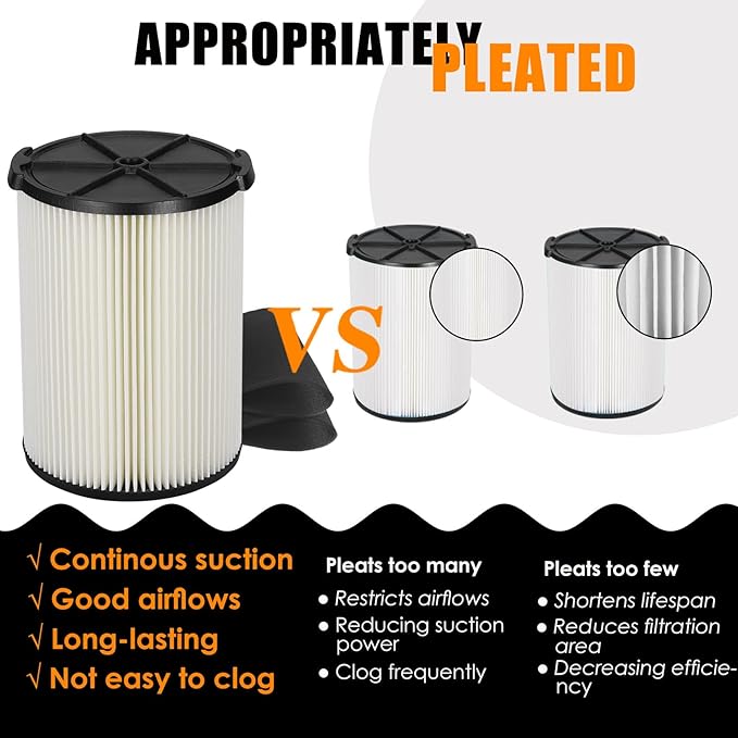 VF4000 Replacement Filter for Ridgid Shop Vacuums 5-20 Gallon, Universal VF4000 Filter Fits Rigid Wet Dry Vac/Husky Shop Vacuum Filter 6-9 Gallon with Foam Sleeves-1 Pack
