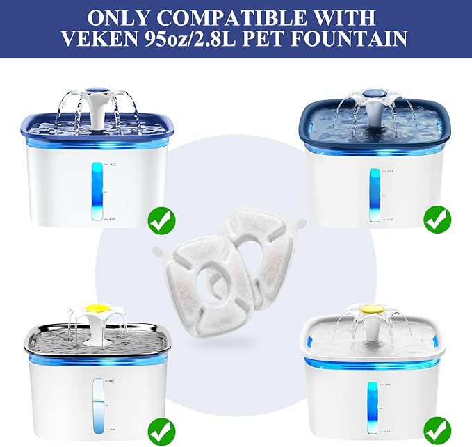 16 Pcs Cat Fountain Replacement Filters：8 Pack Cat Water Fountain Replacement Filters & 8 Pack Pre-Filter Sponges, Pet Fountain Filter Fit for 95oz/2.8L Automatic Pet Fountain Cat Water Fountain