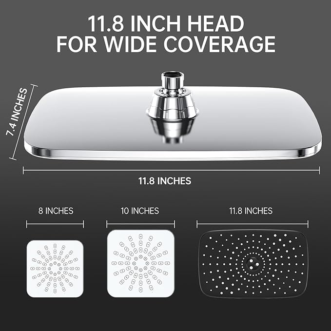 Veken 11.8 Inch High Pressure Rain Shower Head -Shower Heads with 5 Modes Handheld Spray Combo- Wide RainFall shower with 70" Hose & Bracket- Adjustable Dual Showerhead with Anti-Clog Nozzles - Chrome