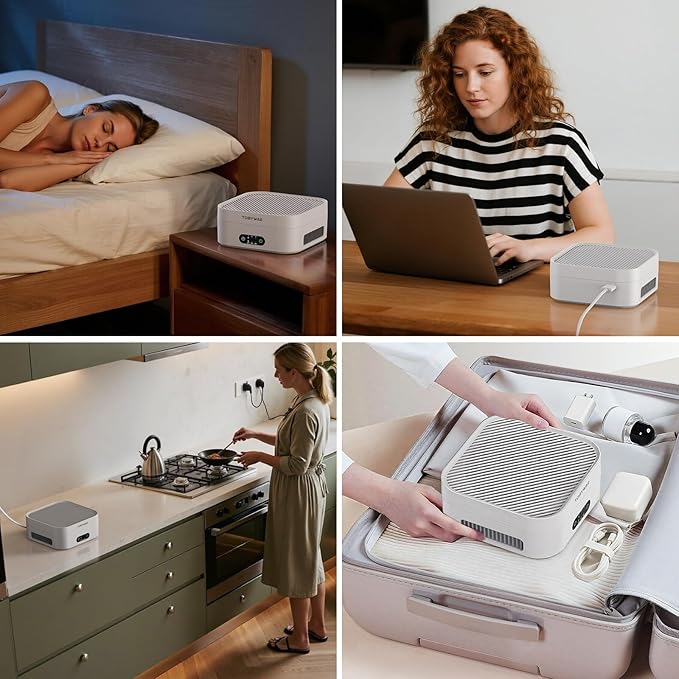 Air Purifier for Home – True HEPA Filter for Pets, Smoke & Allergies | 600 Sq Ft Coverage | Ultra-Quiet & Portable for Bedroom/Travel (Ivory White, 1 Pack)