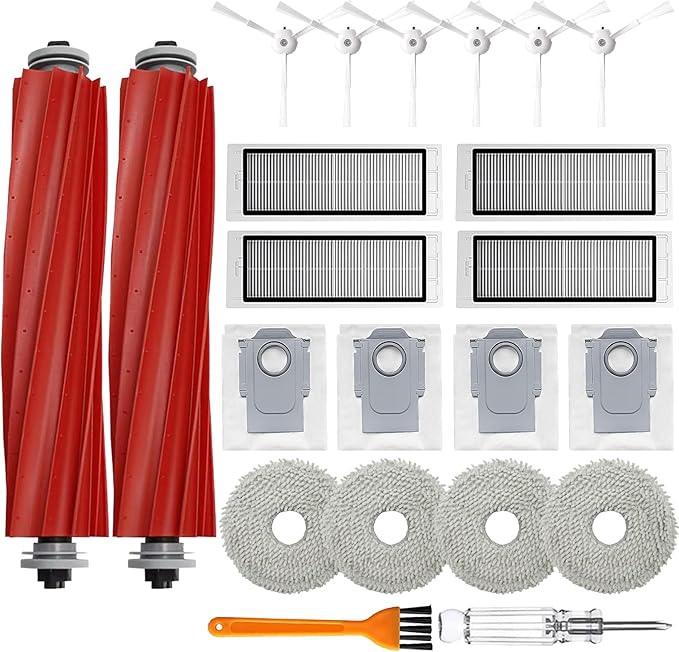 Accessories Kit Compatible with Roborock Q Revo【Not for Qrevo S/Pro/Plus/Maxv】Robtic Vacuum Cleaner, 2 Main Brush Roller, 4 Hepa Filters,4 Mop Pads,4 Dust Bags, 6 Side Brush,22 Pack Replacement Parts