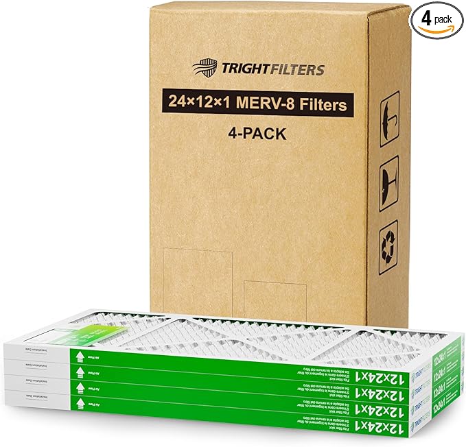 12x24x1 Air Filter 4 Pack, MERV 8 Pleated Dust Defense Air Filters Replacement Air Conditioner HVAC AC Furnace Filter, Durable and Lightweight