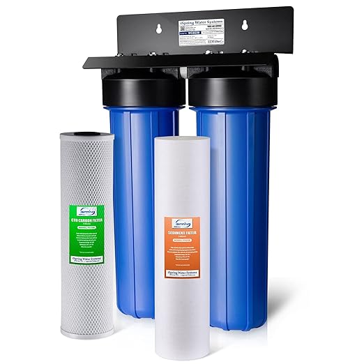 iSpring WGB22B 2-Stage Whole House Water Filtration System, 20” x 4.5” Sediment & Carbon Block Filters, Removes up to 99% Chlorine, Fine Sediment and Bad Taste Removal