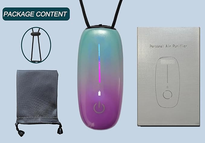 Portable Air Purifier-Wearable Personal Ionizer Necklace,Mini Size, High Gear Negative Ions Generator,Wearable for Travel, Airplane, Office, Outdoor Use, Home Rainbow