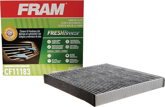 FRAM Fresh Breeze Cabin Air Filter Replacement for Car Passenger Compartment w/ Arm and Hammer Baking Soda, Easy Install, CF11183 for Select Dodge and Jeep vehicles , white