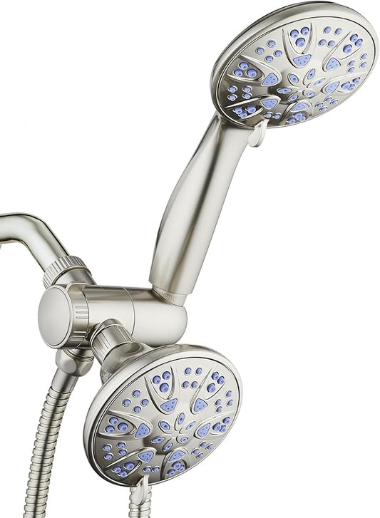 AquaDance Antimicrobial/Anti-Clog High-Pressure 30-setting Dual Head Combination Shower with Nozzle Protection from Growth of Mold, Mildew & Bacteria for a Healthier Shower – Sunset Blue