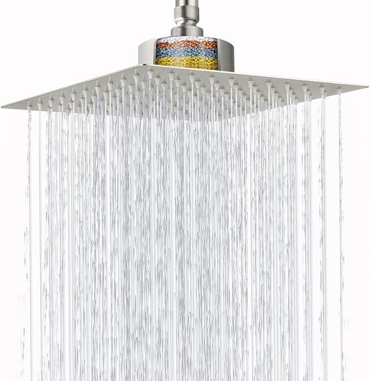 Large Rain Shower Head with Filtered - 12" All Metal Square Rainfall Showerhead Filter for Remove Chlorine and Harmful Substances, Brushed Nickel