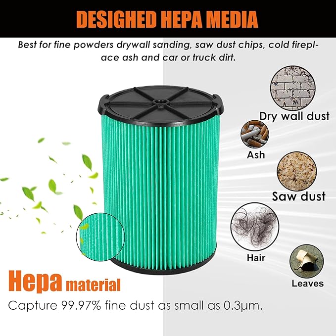 Universal Filters Replaces CMXZVBE38777 /CMXZVBE38753 Craftsman Hepa Graded Filter, Replaces # 9-38753, Fits 5-20 Gallon Shop Vacuums1988+, with Foam Sleeve -2 Pack