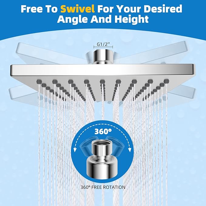 Hibbent Metal Filtered Shower Head, 6'' High Pressure RainShower Head, 20 Stage Shower Filter for Hard Water Softener, Bathroom Rainfall Shower Head to Remove Chlorine and Heavy Metals, Chrome