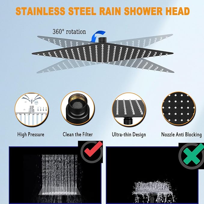 Filtered Rain Shower Head, High Pressure 8″Square, and All Metal Handheld Spray Combo with Stainless Steel Hose, Replacement 20 Stage Shower Filter for Hard Water, Matte Black