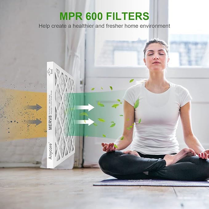 12x12x1 Air Filter (6-Pack) MERV 8 MPR 600 FPR 5 AC Furnace Pleated Filters for Home Office (Actual Size: 11.81x11.81x0.79 inch)