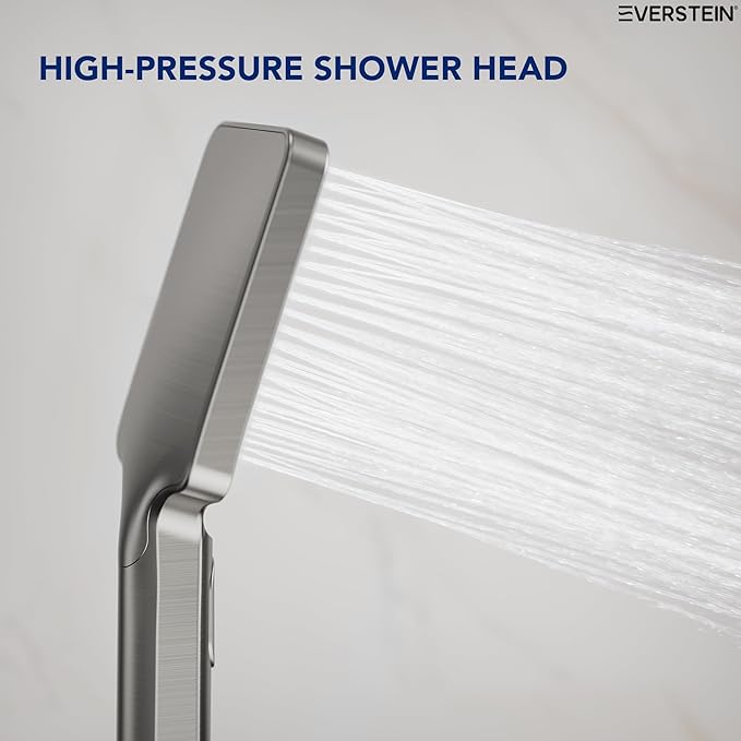 EVESTEIN Adjustable Hand Held Shower with Slide Bar, 3-Function Handshower Head with Hose, Brushed Nickel
