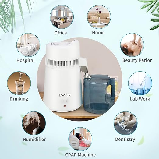 Bonnlo 1.6 Gallon/6L Water Distiller w/BPA-Free Container & All Stainless Steel Interior for Home Use, 900W Countertop Distilled Water Machine Maker Purifier Filter, Distilling Pure Water Maker