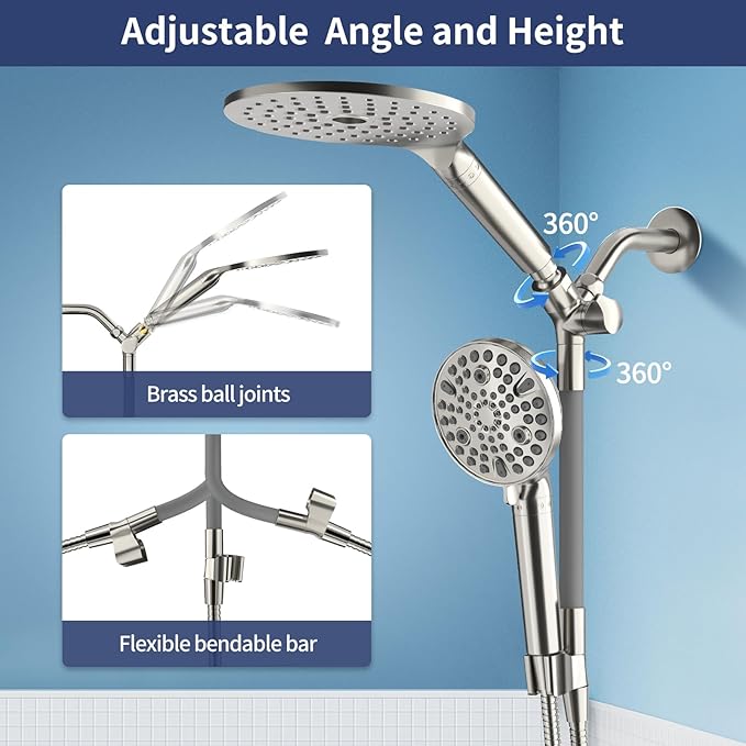 HANLIAN Filtration Shower Heads with Handheld Spray Combo, High Pressure Rainfall Shower Head with Handheld Combo, Filtered Dual Shower Head with Hand Held, Double Shower Heads (Brushed Nickel)