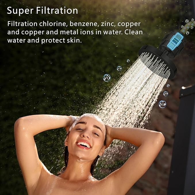 High Pressure Filtered Shower Head Set, 6’’ Rain Shower Filter for Hard Water, Universal Round Showerhead 20 Stage Filtration Removes Impurities for Rejuvenated Skin by Eolax, Matte Black