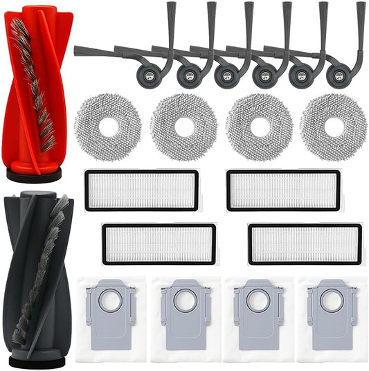 Replacement Parts Accessories Kit Compatible with Roborock Qrevo Curv/Qrevo Edge/Qrevo S5V/Curv S5X/Edge S5A Robot Vacuum Cleaner 1 Dual Main Brush,6 Side Brushes,4 Hepa Filters,4 Mop Pad,4 Dust Bags