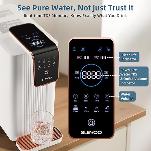 Reverse Osmosis Water Filter Countertop,100GPD,5-Stage RO Water Filtration System with TDS Real-Time Displaying & 4L Capacity Tank for Home/Office, 180°Swivel Spout & Ultra-Slim Designed to Save Space