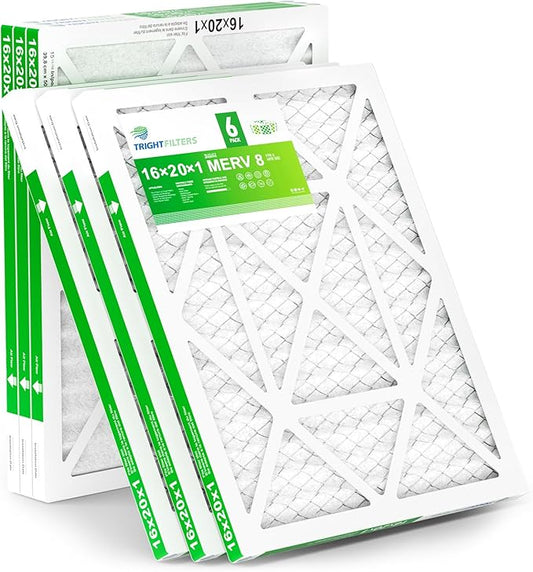 16x20x1 Air Filter 6 Pack, Durable MERV 8 Pleated Home HVAC AC Furnace Filters, Lightweight Compact Air Conditioner Filter Replacement