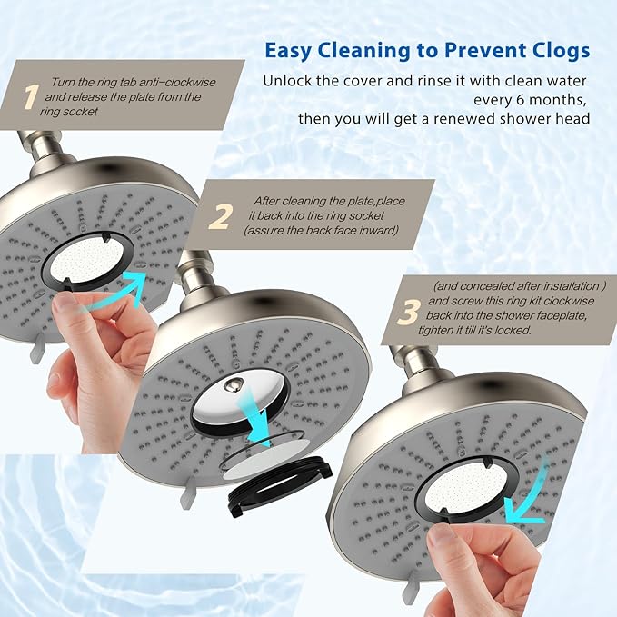 Filtered Shower Head High Pressure 8 Inch with Removable Chlorine Filter - Hard Water Rain Showerhead for Bathroom, Soft Skin & Hair Care - Fixed Wall Mount,3 Rainfall Spray Modes,Blushed Nickel