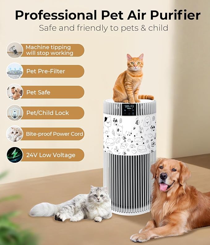VENTISOL Air Purifiers for Home Large Room 1200 Ft², HEPA Filter Pet Air Purifier for Bedroom,Sleep Mode, with PM 2.5 Display, 360° Remove Smoke Odor, Washable Per Filters, White