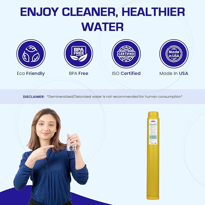 Crystal Quest Demineralizer Filter Cartridge - 2-7/8" x 20" - Heavy-Duty, Ideal for Lab, Research and Medical Applications for Ultra Pure Water Needs