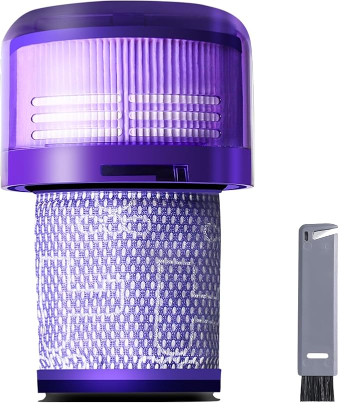 keluke V11 Filter Replacement for Dyson V11 Torque Drive, V11 Animal V11 Complete V11 Extra V15 Detect Submarine Vacuums, Replace Part # 970013-02, 1 Pack Filter and 1 Clean Brush, Purple, LX-V11-1P