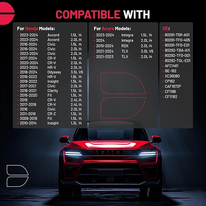 BDFHYK CF11182 Cabin Air Filter with Activated Carbon Replacement Compatible with Acura Integra RDX TLX MDX, Compatible with Honda Accord CR-V HR-V Civic Odyssey Clarity City CR-Z Fit Insight