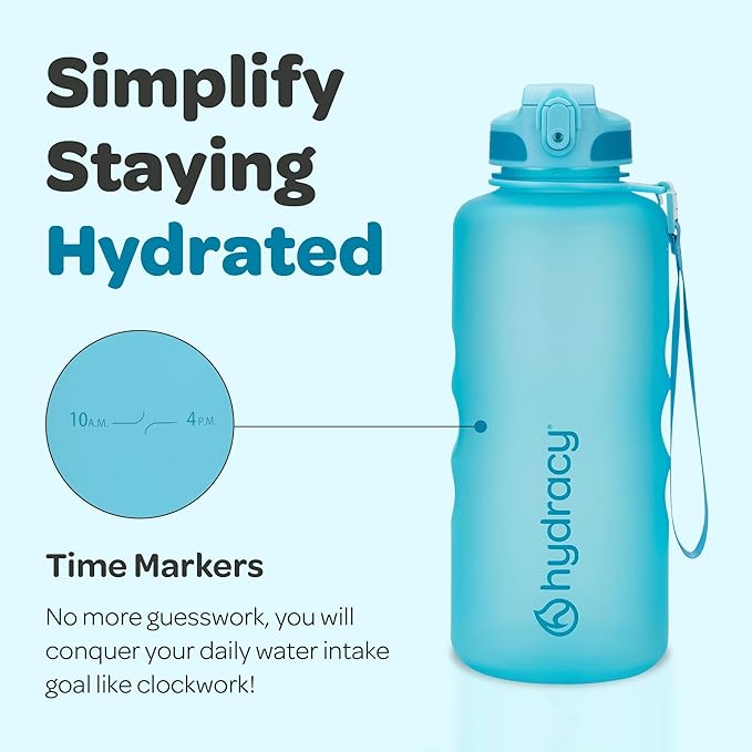 Hydracy Water Bottle with Time Marker -Large BPA Free Water Bottle & No Sweat Sleeve -Leak Proof Gym Bottle with Fruit Infuser Strainer & Times to Drink -Ideal for Fitness Sports & Outdoors