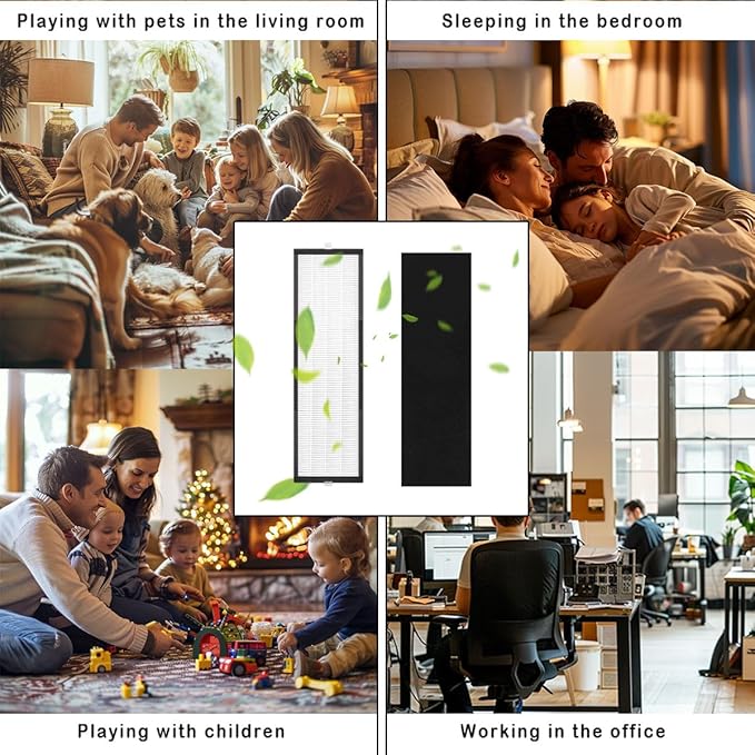 NKA 2-Pack T500 Air Purifier Filter Replacement - Compatible with TF60/TF60-MP, for Breathe Smart Tower Air Purifier，Includes 2 High-Efficiency Filters & 2 Carbon Pre-Filters