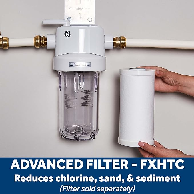 GE Whole House Water Filtration System, Reduces Sediment, Rust & More, Install Kit & Accessories Included, Filter Not Included, Replace Filters (FXHTC, FXHSC) Every 3 Months, GXWH40L