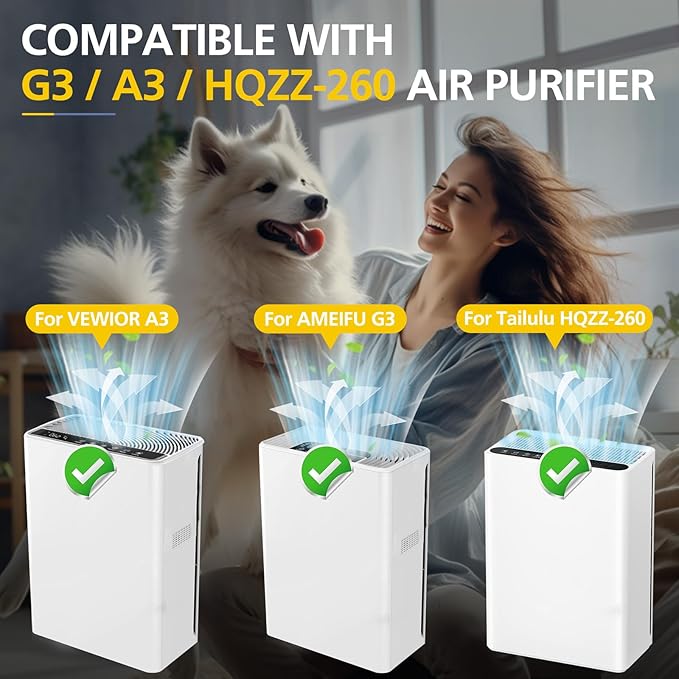 G3 Air Purifier Repalcement Filter Compatible with AMEIFU G3 Sferf-30 (FXAP2W), for VEWIOR A3, For Tailulu HQZZ-260 Air Purfier, 3-in-1 True HEPA Air Cleaner Filter, 2 Pack