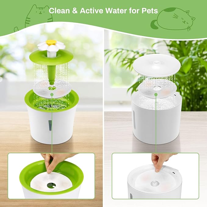 12 Pack Cat Water Fountain Filters, GISOFIK Pet Water Fountain Filters, Triple Filtration Replacement Filters for Most 3L and 2L Flower Cat Drinking Water Fountains(5.5 inch Diameter)