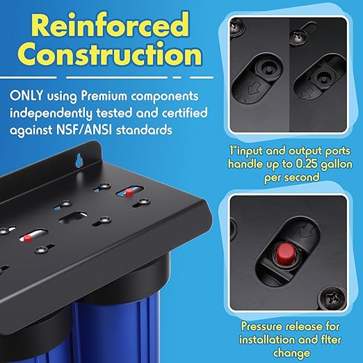 VIHOSE 2-Stage Whole House Water Filter System with 10" x 4.5" Carbon Filter and Sediment Filter, 5-Stage Filtration, 1" Inlet/Outlet, High Lead, Chlorine, Odor and RV Well Water Softener