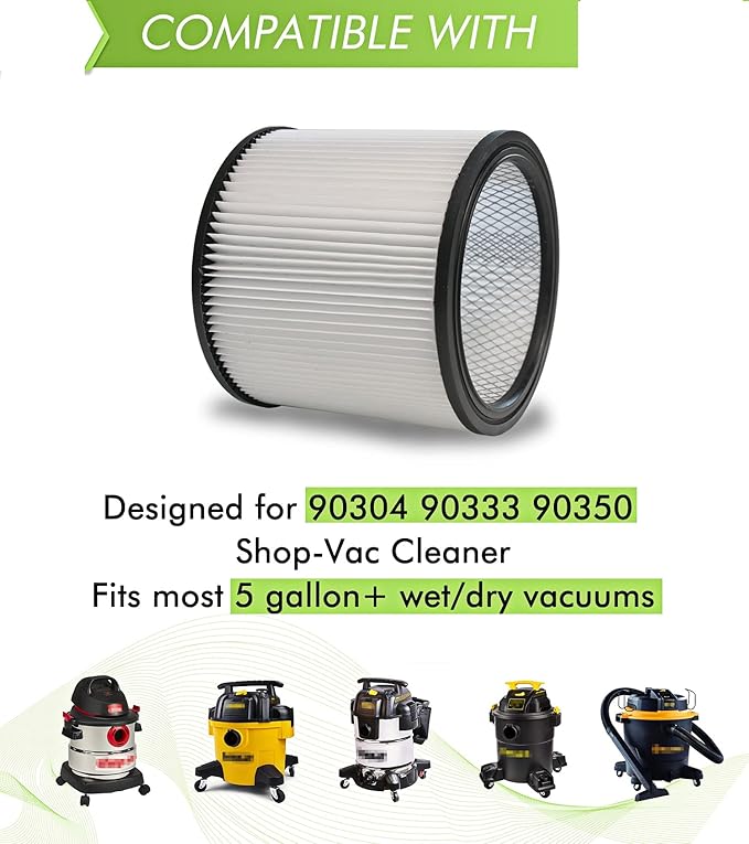 Replacement 90304 90350 90333 9030462 Cartridge Filter Foam Sleeve Compatible with Shop-Vac 5 Gallon Up Wet/Dry Vacuum Cleaners Compare to Part # 90304,90585