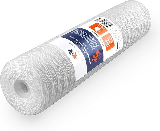Aquaboon 1 Micron Whole House 20" x 4.5" String Wound Water Filter Replacement Cartridge for Well Water Compatible with SWC-25-2005, P5-20, 10-Pack