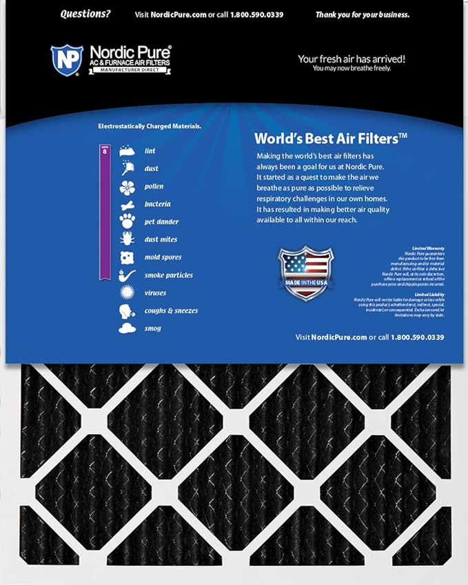 Nordic Pure 18x20x1 (Actual Size: 17 1/2 x 19 1/2 x 3/4) Pure Carbon Pleated Odor Reduction Furnace Air Filters 4 Pack