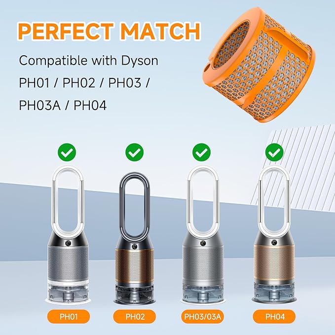 2 Pack PH01 Carbon Fiber Evaporator Air Filter Replacement Compatible with Dyson PH01 PH02 PH03 PH04 PH3A Air Puri-Fier Humidifier Filter, Replaces Parts 970718-01