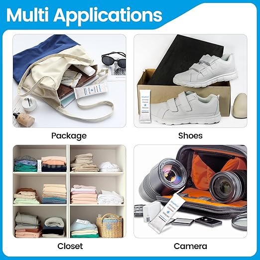 100Pcs 14 Gram Food Safe Desiccant Packs, High Absorption Capacity for Moisture & Odor, Silica Gel & Coconut Shell Activated Carbon Packets for Storage