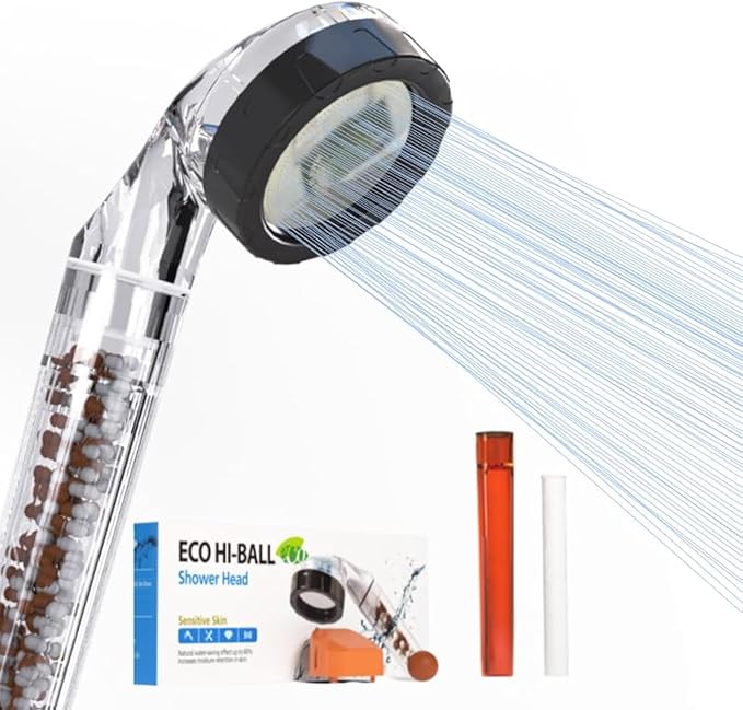 Eco Hi-Ball Vitamin C Shower Head 3-Pack | Water Saving, High Pressure Handheld Shower | Ceramic Mineral Filter Removes Chlorine for Skin & Hair Care | Universal Fit for Bathroom, RV | Easy Install