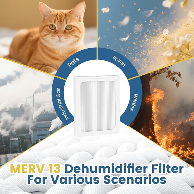 9 x 11 x 1 MERV 13 Replacement Dehumidifier Filter Compatible with Santa Fe Compact70, Ultra70, Element, Compact2, UA 65H, High Efficiency for Dust, Pollen, Pet, Smoke, Wildfire, VOCs, 4 Pack (White)