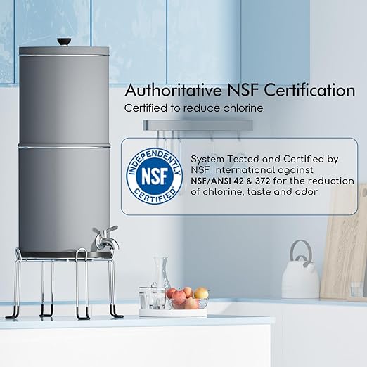 Purewell 3-Stage 0.01μm Ultra-Filtration Gravity Water Filter System, NSF/ANSI 42&372 Certification, 304 Stainless Steel Countertop System with 2 Filters and Stand, Reduce 99% Chlorine, 2.25G, PW-OB