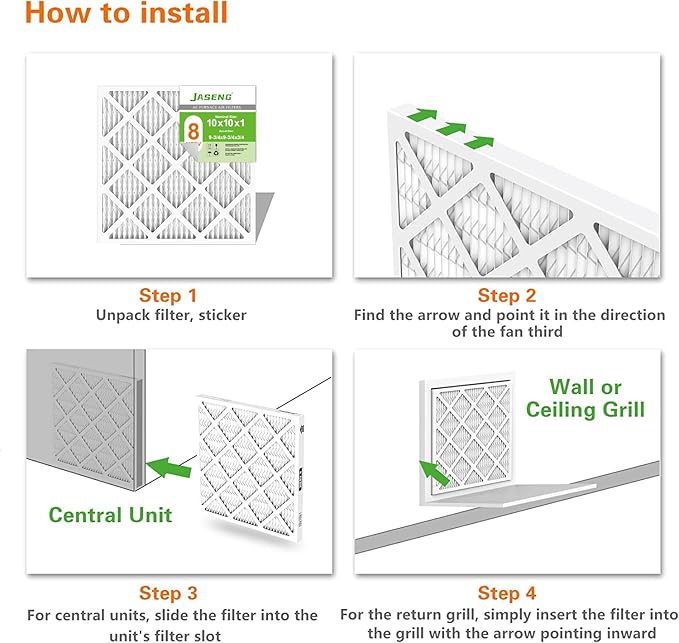 10x10x1 Furnace Air Filters 6 Pack, MERV 8 MPR 600 & FPR 5 Filtering, HVAC Air Filter Replacement (exact dimensions: 9 3/4"x9 3/4"x3/4")