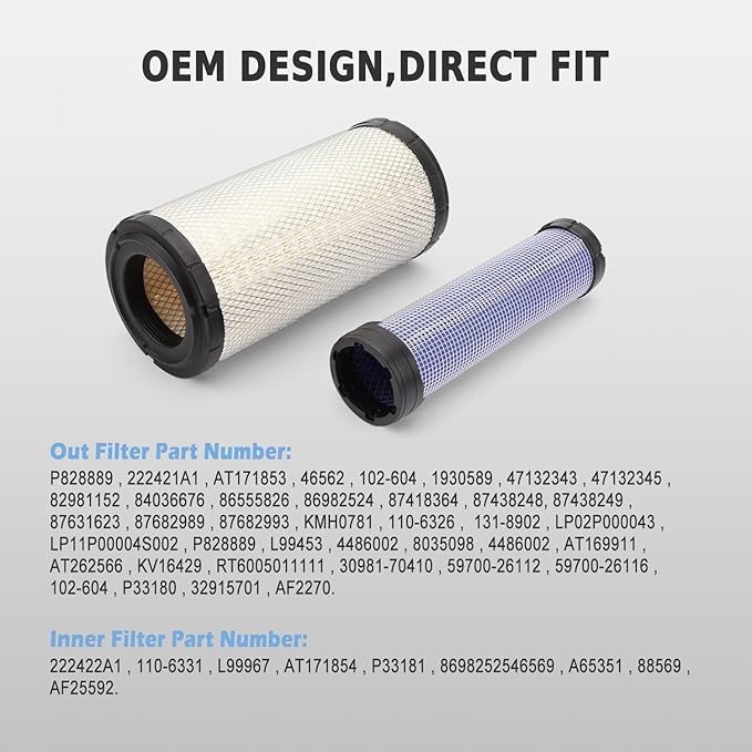 Engine Air Filter Compatiblw with Donaldson P828889 P829333 John Deere AT171853 AT171854 Caterpillar Cat Backhoe 110-6326 110-6331 Wix 46569 Case 222422A1 Baldwin RS3545 Engine Air Filtration