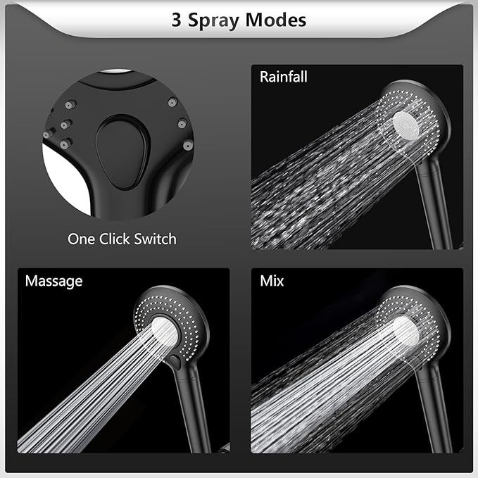 FEELSO Filtered Shower Head with Handheld, High Pressure 3 Spray Mode Showerhead with 15 Stage Water Softener Filters Beads for Hard Water - Remove Chlorine - Reduces Dry Itchy Skin, Matte Black