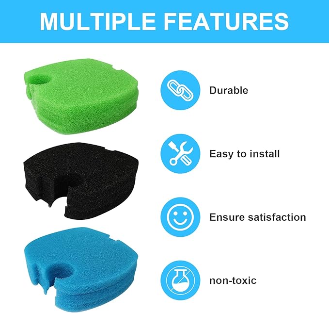 9-Piece Aquarium Filter Pads Replacement bio Sponge Compatible with SUNSUN HW-304B, HW-404B, HW-704B, HW-3000, and CF500 Filters.