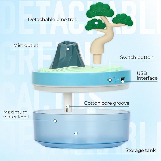 Cute Mini Humidifier, 320ml Pine Tree Desktop Humidifiers for Bedroom, Portable Small Cool Mist Humidification for Home, Baby Nursery, Office & Indoor Plants, USB Powered