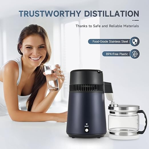 CO-Z 1.1 Gallon Water Distiller, 4L Countertop Distilled Water Machine with Glass Pot, 750W Distilled Water Maker for Pure Water, 304 Stainless Steel Water Distiller Machine for Home Office Travel