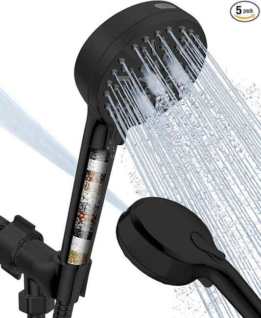 Filtered Shower Head with Handheld Matte Black, BOWGER 6 Modes High Pressure Shower Heads with Power Wash Mode and Hard Water Filter, Detachable Hand Held Showerhead Set with Extra Long Hose